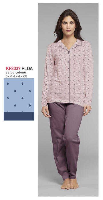 ART. KF3037 PLDA- pigiama donna interlock aperto m/l kf3037 plda - Fratelli Parenti